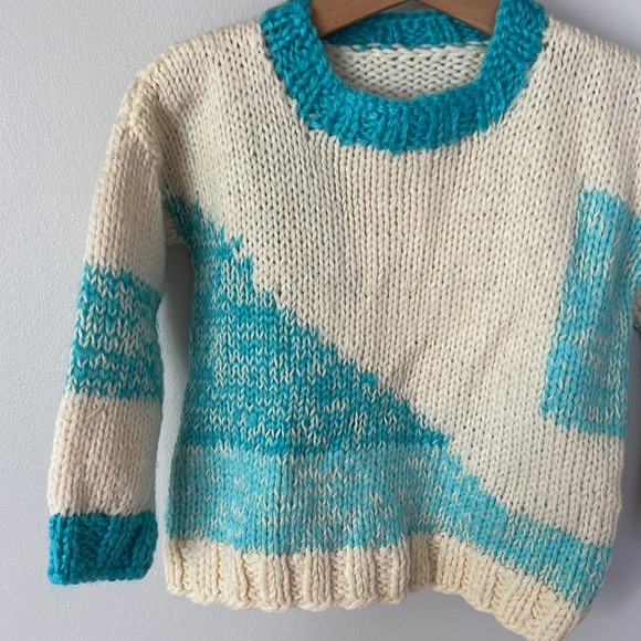 SOLD vintage colorblock hand knit sweater , approx 2T - Picture 3 of 8
